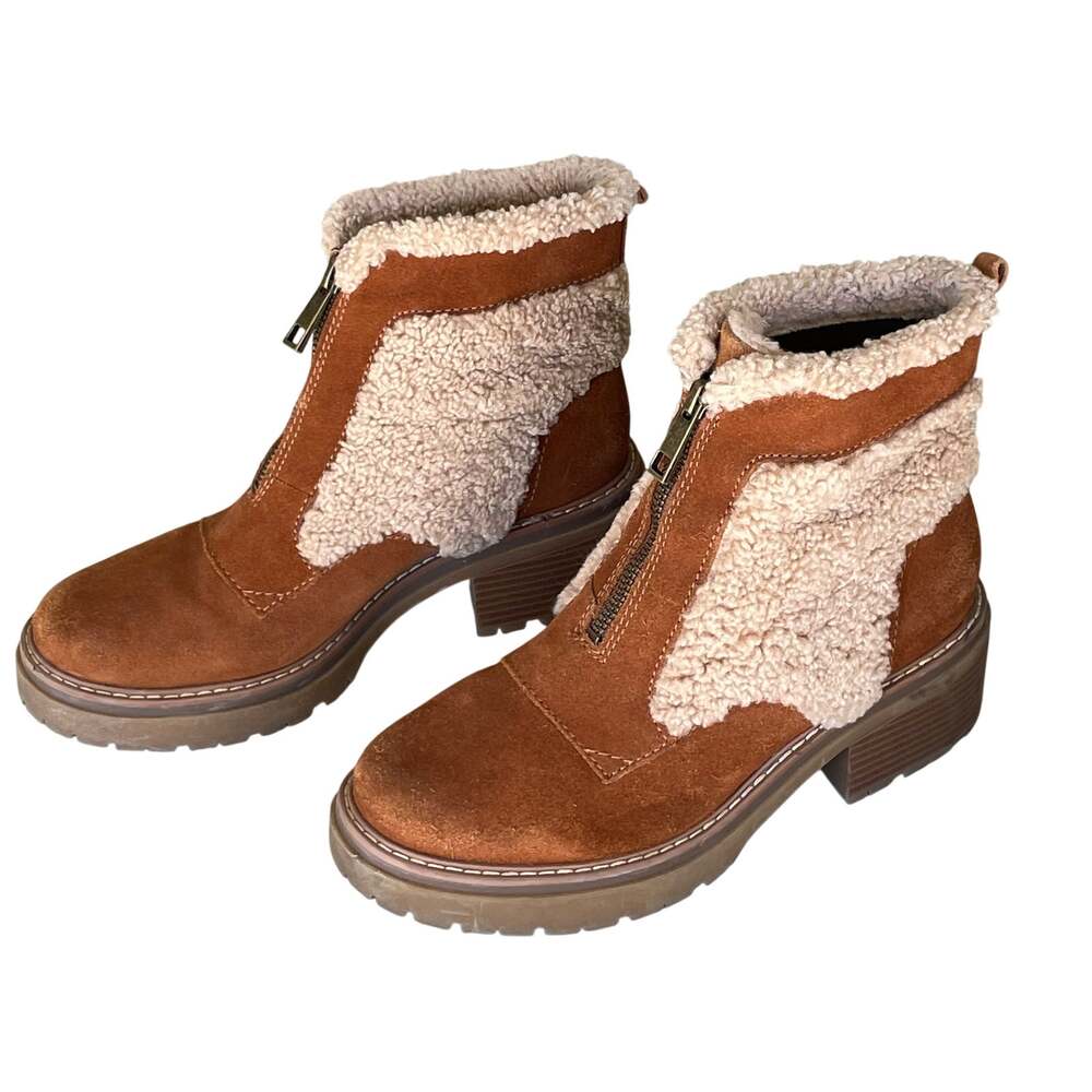 🔥Naturalizer Jett Suede Shearling Ankle Boots Platform Lug Sole - Size 8.5🔥